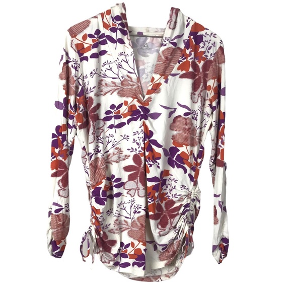 Ascend Tops - Ascend Floral Ruched Side Hoodie Women Sz L